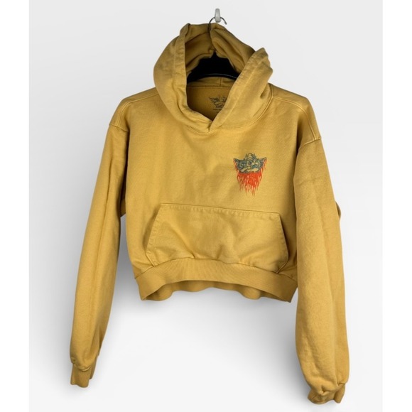 Boys Lie Tops - Boys Lie Ask Me If I Care Cropped Hoodie Women's One Size Faded Yellow